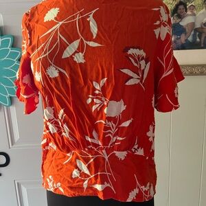 Ann Taylor Orange Ruffled Short Sleeve Blouse